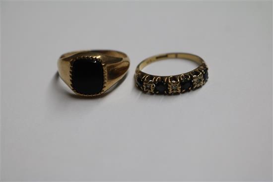 Two 9ct gold and gem set rings.